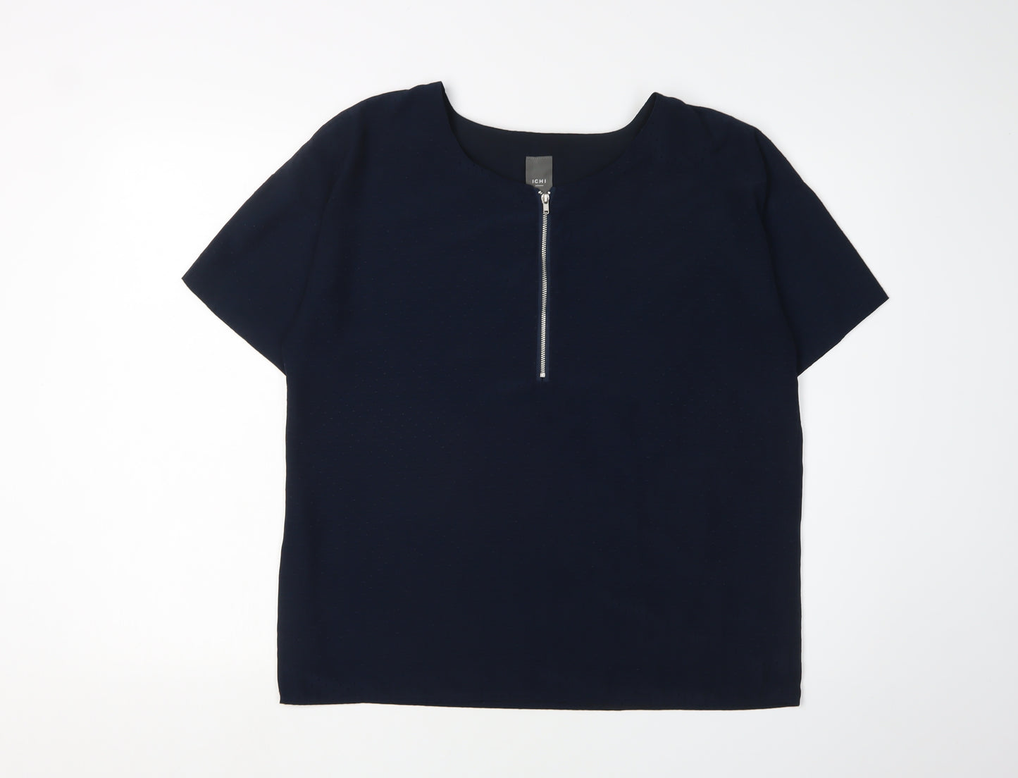 ICHI Women's Blue Blouse, Size 12, Short Sleeve