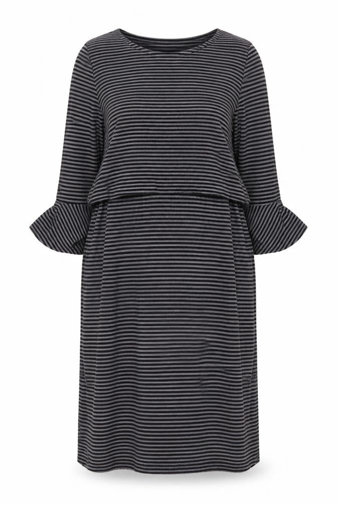 Front view of JoJo Maman Bébé Women's Black Striped Shift Dress S