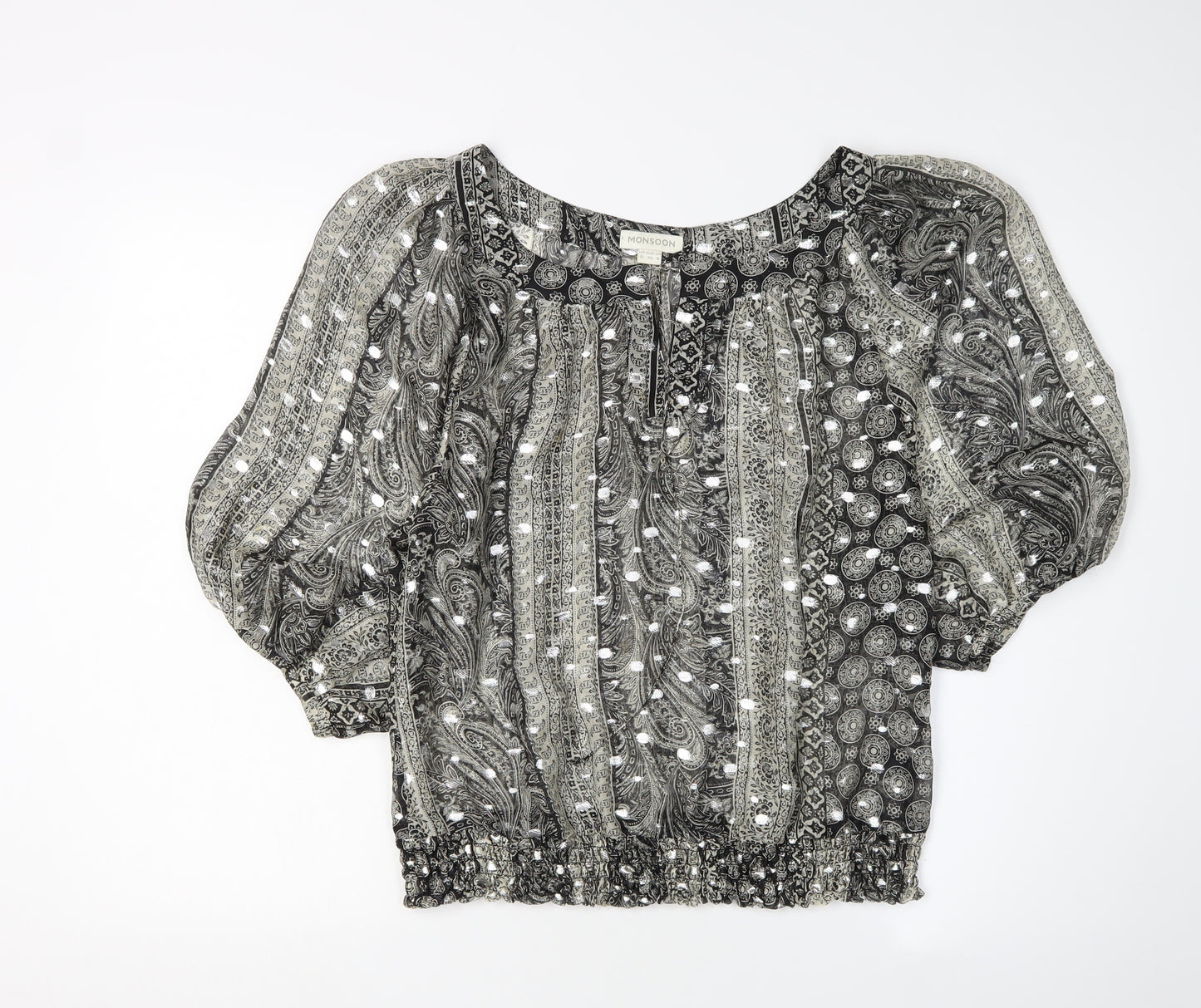 Monsoon Women's Black Silk Tunic Blouse Size 12