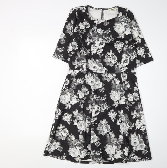 Oasis Women's Black Floral A-Line Dress - M