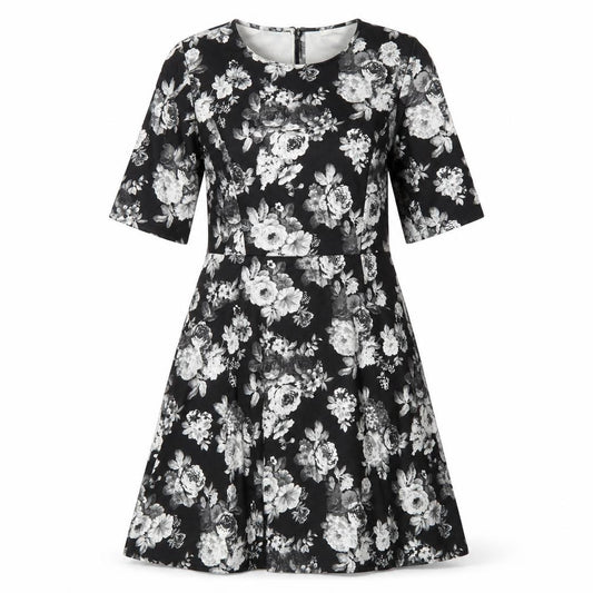 Front view of Oasis Women's Black Floral A-Line Dress - M