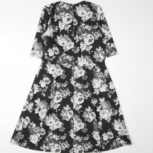 Oasis Women's Black Floral A-Line Dress - M