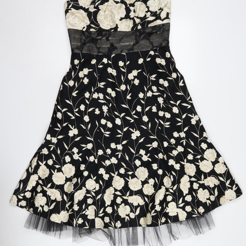Warehouse Women's Black Floral A-Line Dress Size 12