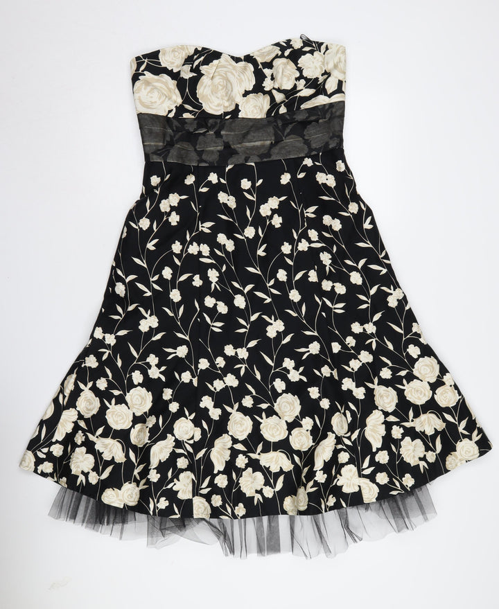 Warehouse Women's Black Floral A-Line Dress Size 12