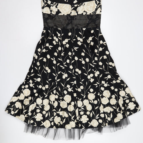 Warehouse Women's Black Floral A-Line Dress Size 12