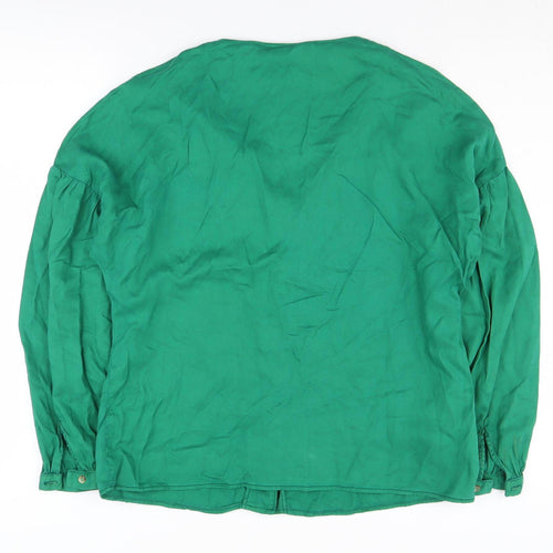Promod Women's Green Button-Up V-Neck Top - Size 10