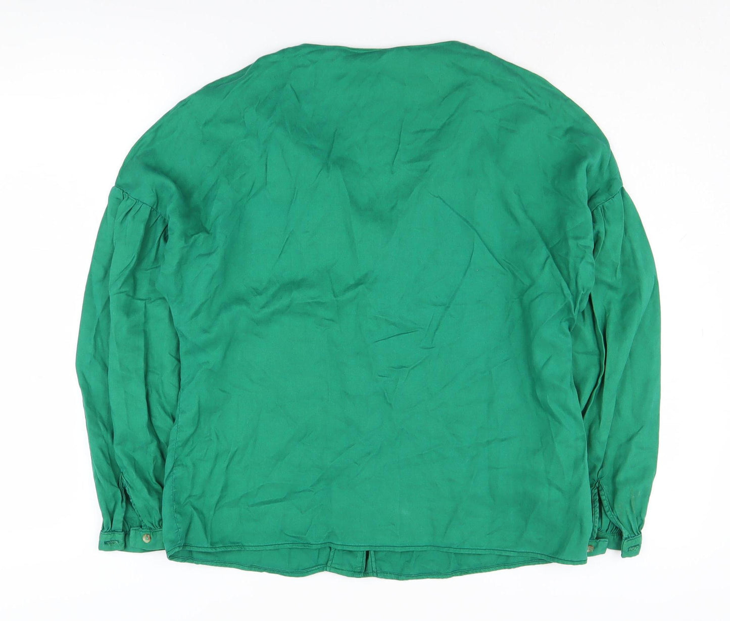 Promod Women's Green Button-Up V-Neck Top - Size 10