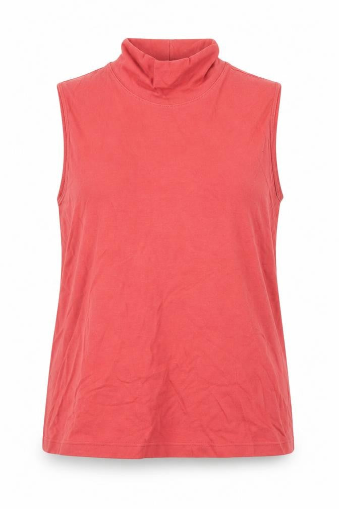 Front view of Lands' End Women's Red Cotton High Neck Tank Top