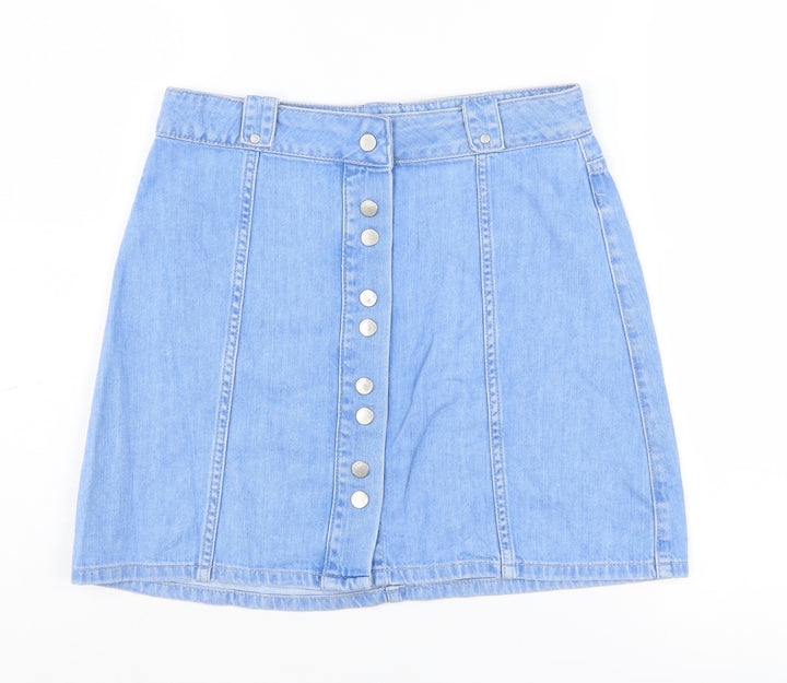 River Island Women's Blue Denim Button A-Line Skirt Size 8