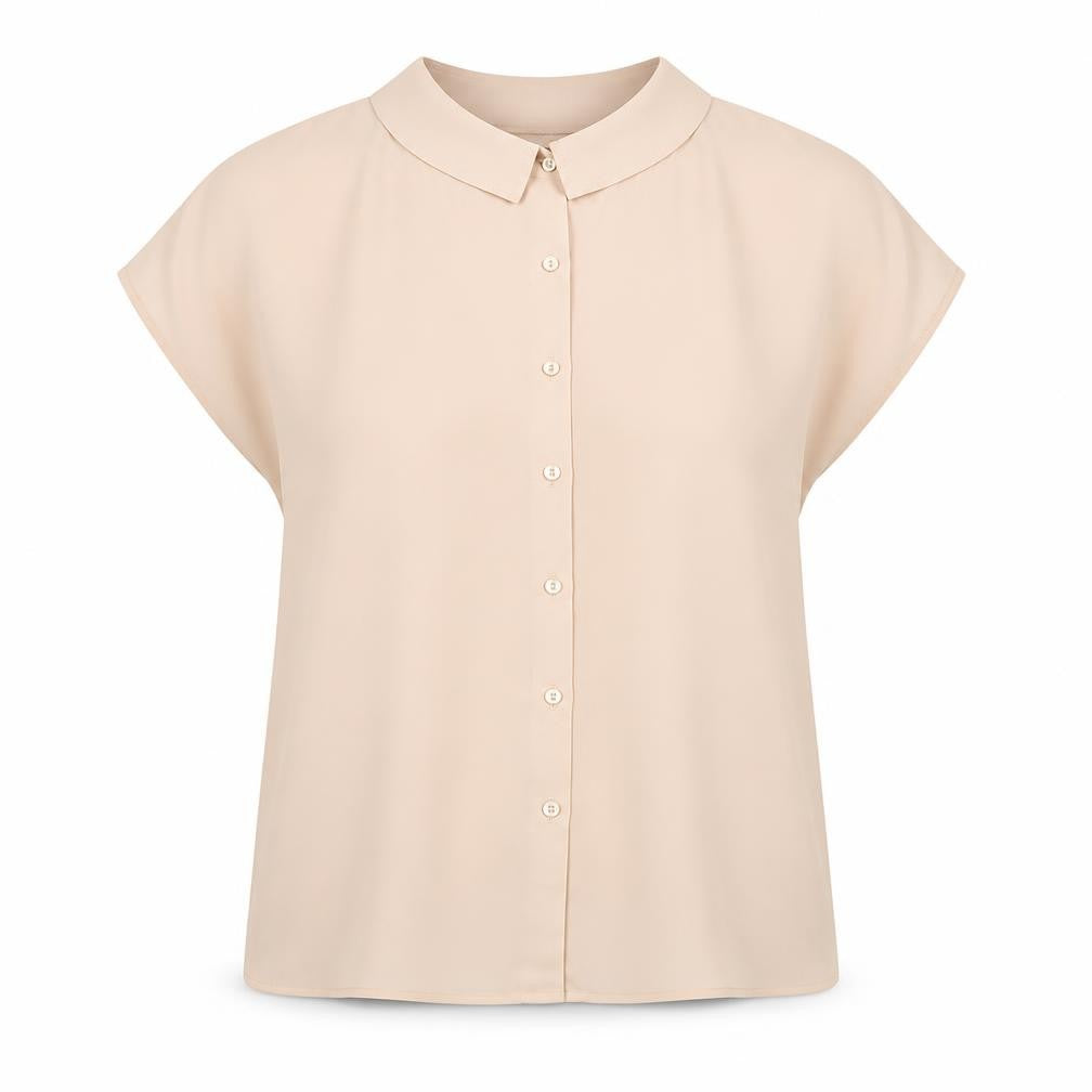 Front view of St Michael Women's Beige Blouse, size 16, Vintage Style