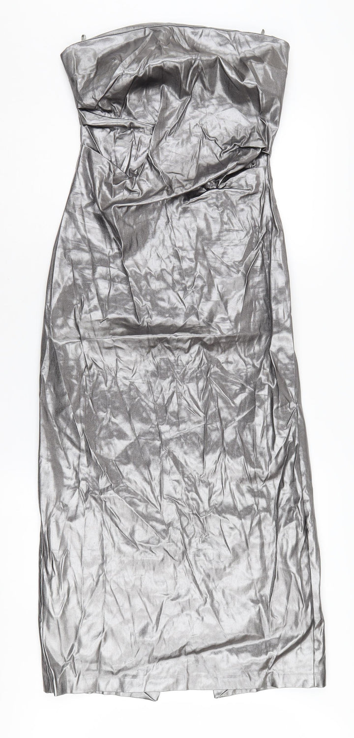 Zara Women's Silver Strapless Midi Party Dress M