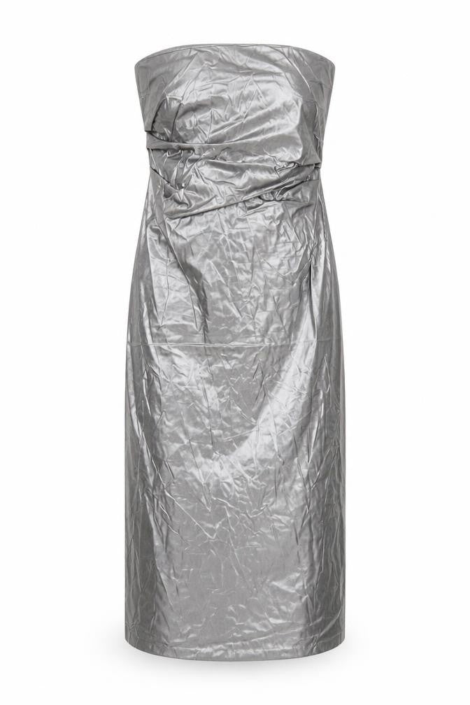 Front view of Zara Women's Silver Strapless Midi Party Dress M