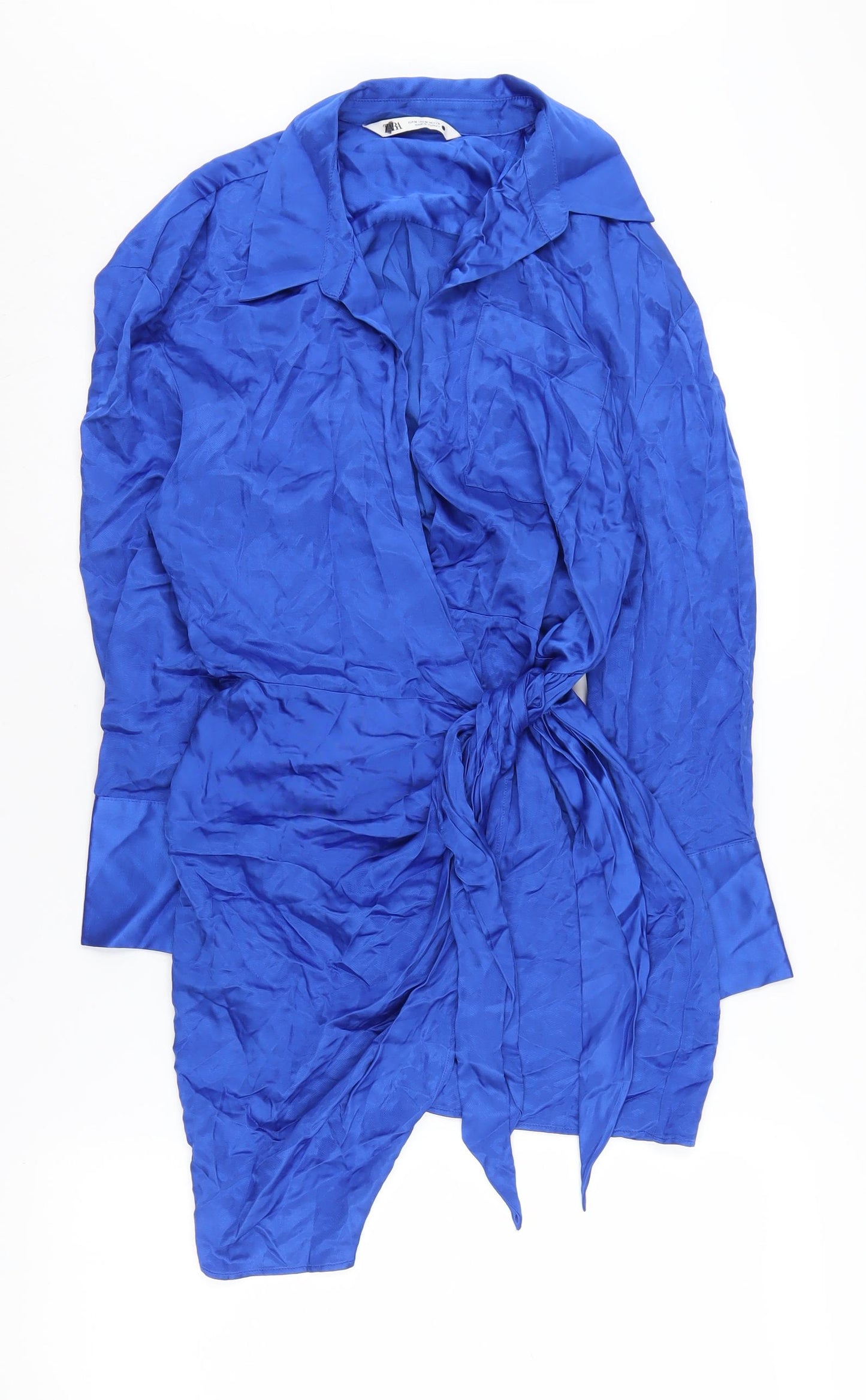 ZARA Women's Blue Wrap Dress M - Elegant Casual Style