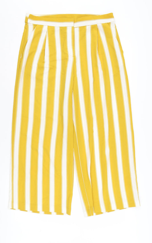 Monki Women's Yellow Striped Cropped Trousers Size 14