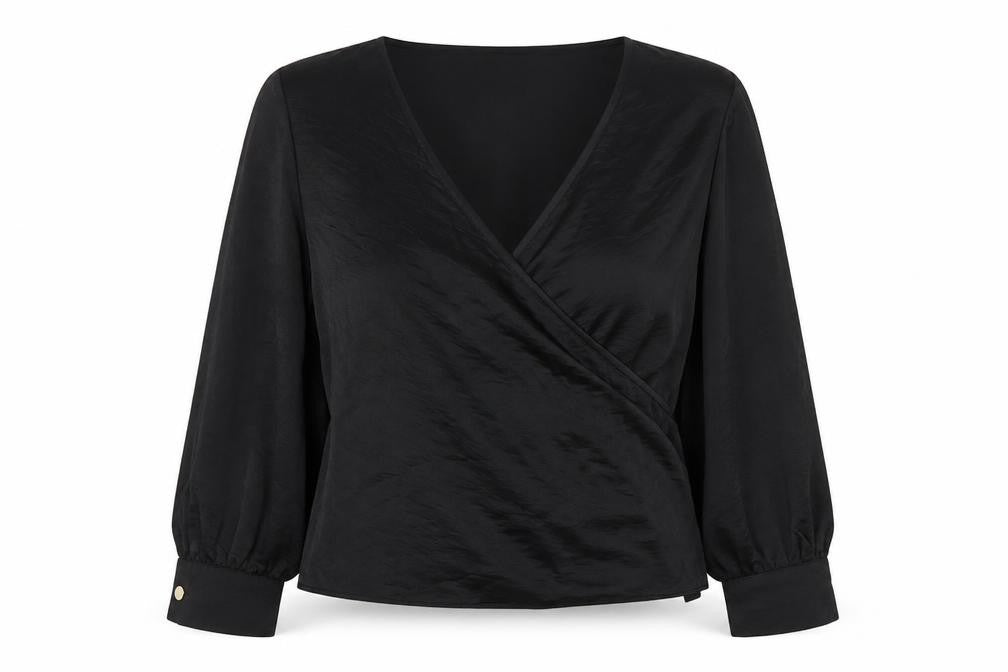 Front view of Friends Like These Women's Black Wrap Blouse UK 10