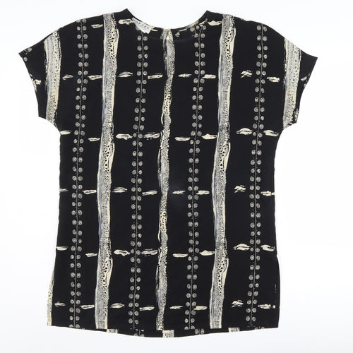 Jaeger Women's Black Silk Animal Print Blouse, Size 4, Short Sleeve