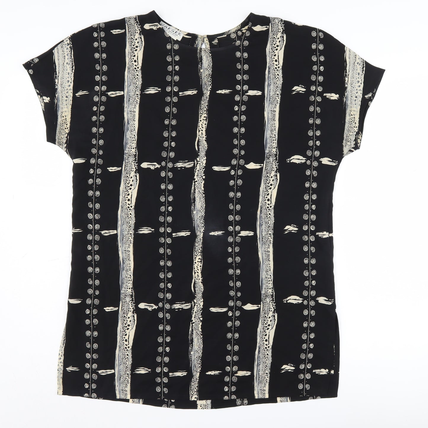 Jaeger Women's Black Silk Animal Print Blouse, Size 4, Short Sleeve