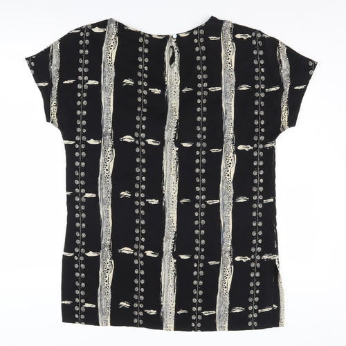 Jaeger Women's Black Silk Animal Print Blouse, Size 4, Short Sleeve