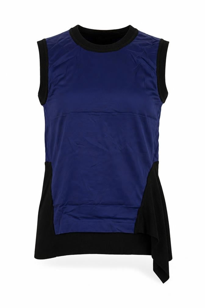 Front view of DKNY Women's Blue Sleeveless Blouse, size S