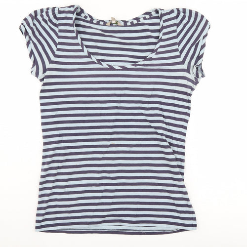 Ken Women's Blue Striped T-Shirt, Size M, Scoop Neck