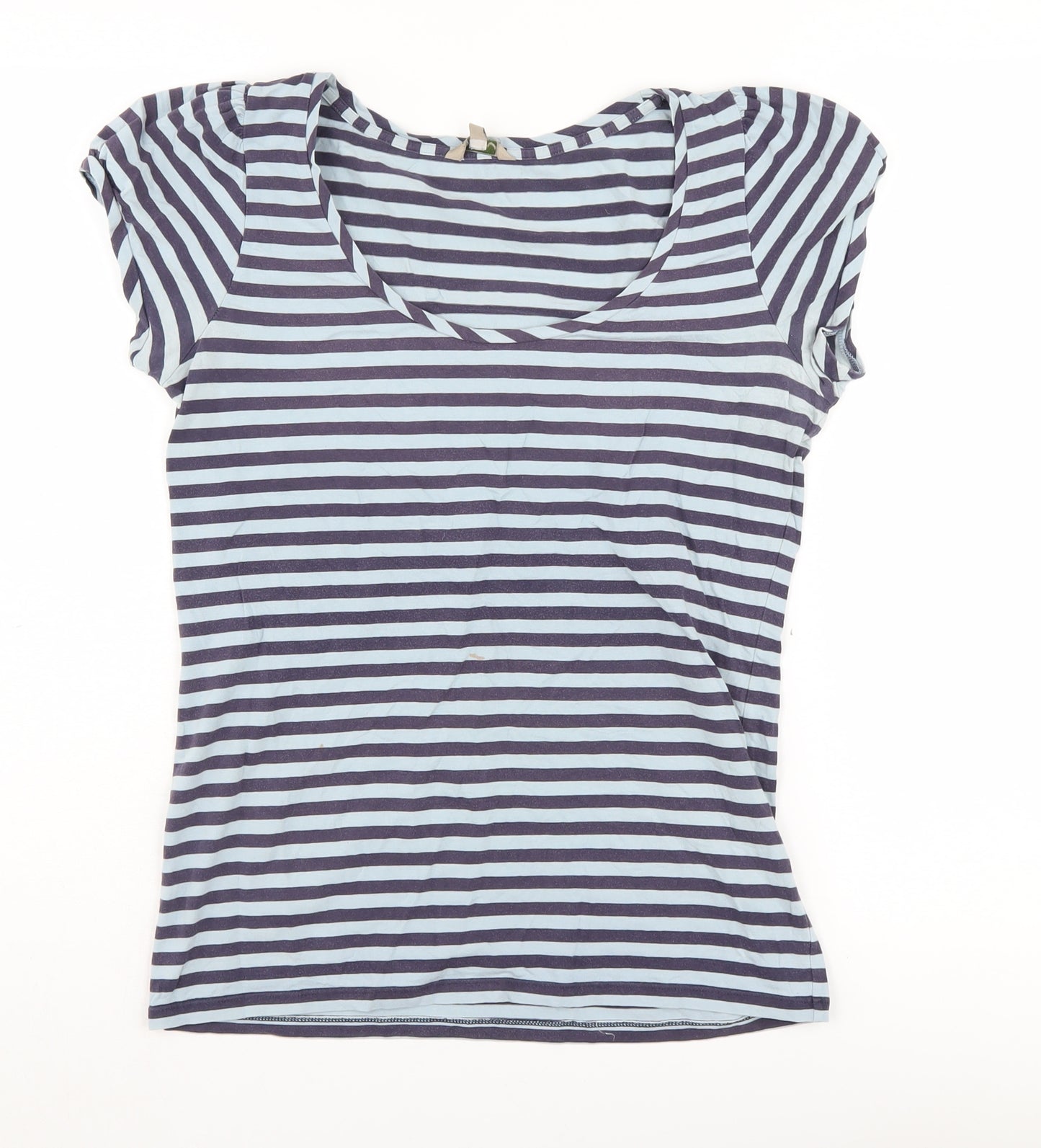 Ken Women's Blue Striped T-Shirt, Size M, Scoop Neck