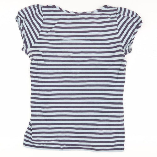Ken Women's Blue Striped T-Shirt, Size M, Scoop Neck