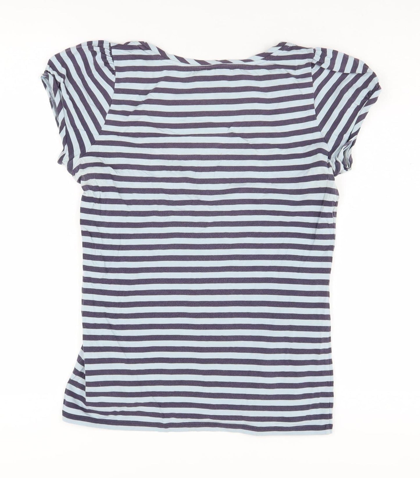 Ken Women's Blue Striped T-Shirt, Size M, Scoop Neck