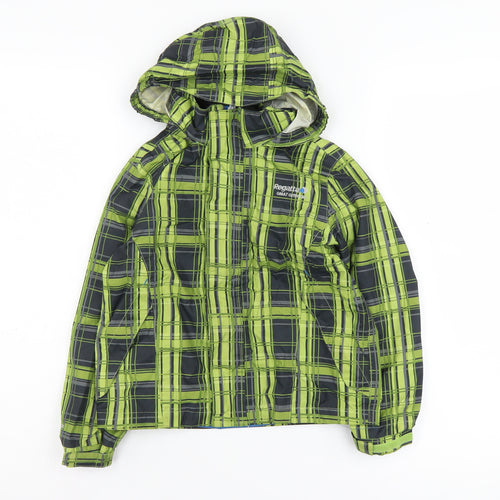 Regatta Boys Green Plaid Rain Coat 3 Years Hooded Lightweight