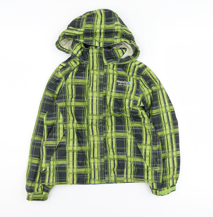 Regatta Boys Green Plaid Rain Coat 3 Years Hooded Lightweight