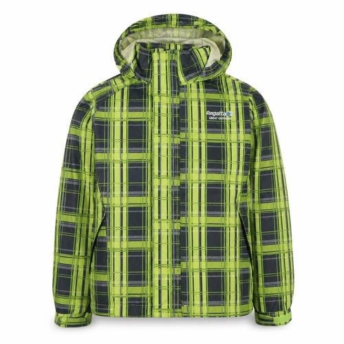 Regatta Boys Green Plaid Rain Coat 3 Years Hooded Lightweight