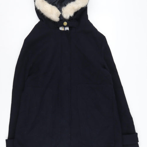 Kangol Women's Black Parka Coat, Size 14, Hooded, Fur Trim