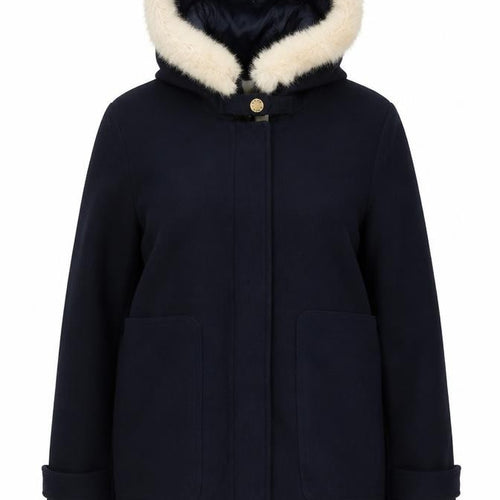 Kangol Women's Black Parka Coat, Size 14, Hooded, Fur Trim