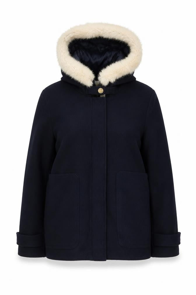 Kangol Women's Black Parka Coat, Size 14, Hooded, Fur Trim