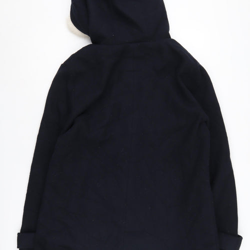 Kangol Women's Black Parka Coat, Size 14, Hooded, Fur Trim
