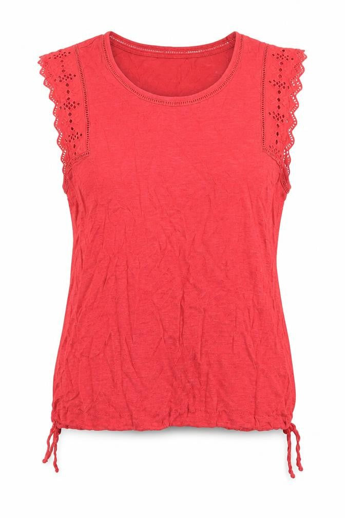 Front view of Monsoon Red Linen Sleeveless Blouse for Women