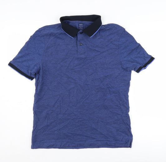 Marks and Spencer Blue Men's Polo - M, Casual Cotton Fit