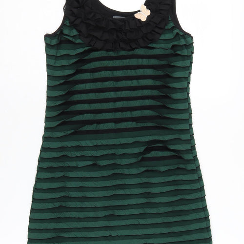 Apricot Women's Green Black Tank Dress M Ruffle Accent