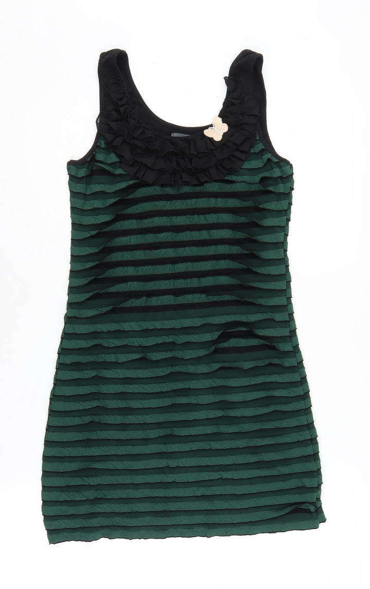 Apricot Women's Green Black Tank Dress M Ruffle Accent