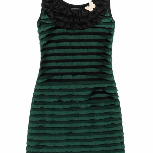 Apricot Women's Green Black Tank Dress M Ruffle Accent