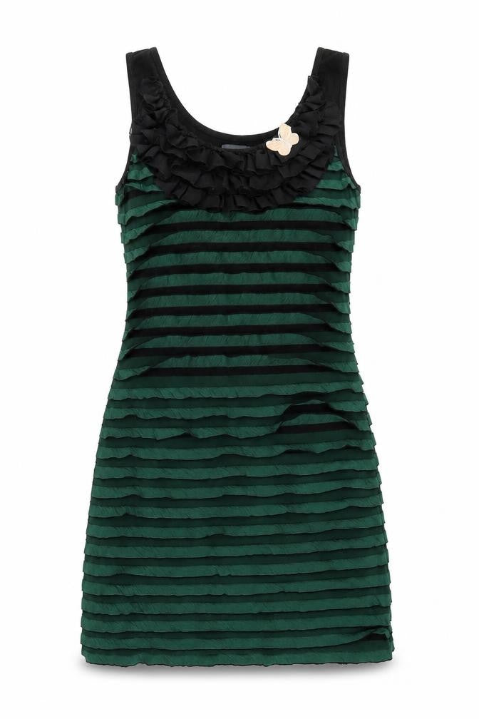 Apricot Women's Green Black Tank Dress M Ruffle Accent