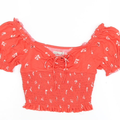 Urban Outfitters Women's Red Floral Cropped Blouse S