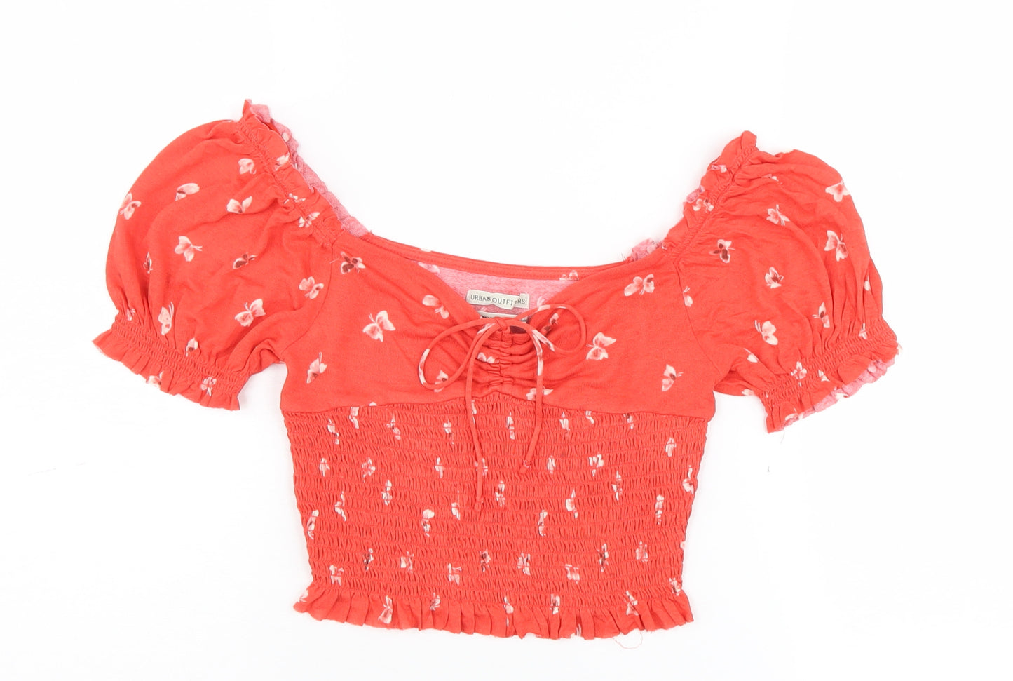 Urban Outfitters Women's Red Floral Cropped Blouse S
