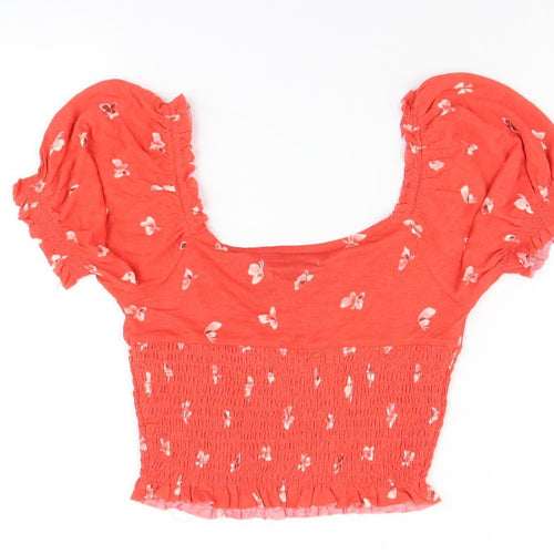 Urban Outfitters Women's Red Floral Cropped Blouse S