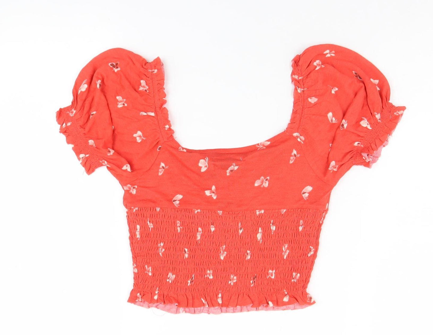 Urban Outfitters Women's Red Floral Cropped Blouse S