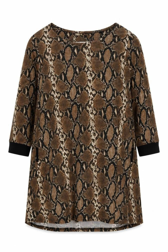 Front view of Next Women's Brown Animal Print Knee Length Shift Dress