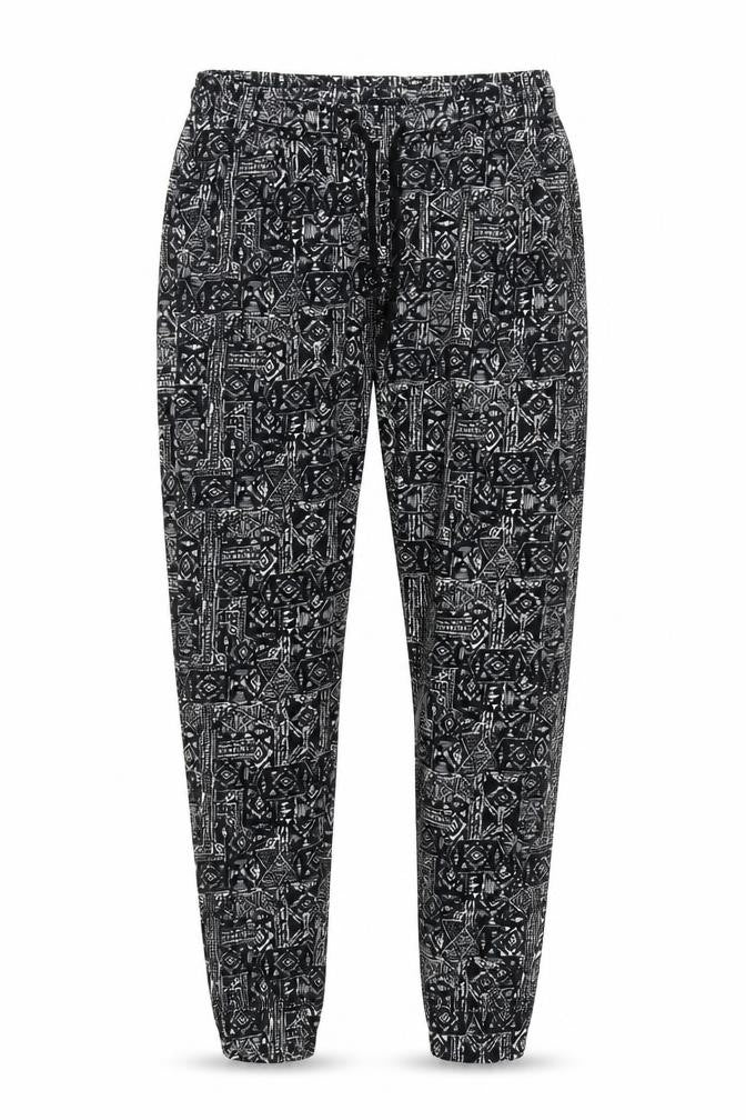 Front view of H&M Women's Black Geometric Jogger Trousers S