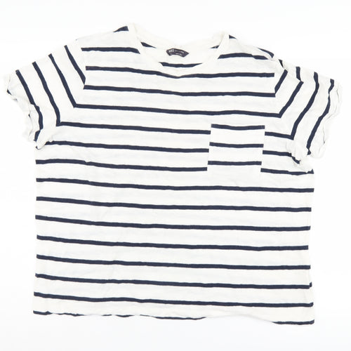 Marks and Spencer Women's White Striped T-Shirt Size 18