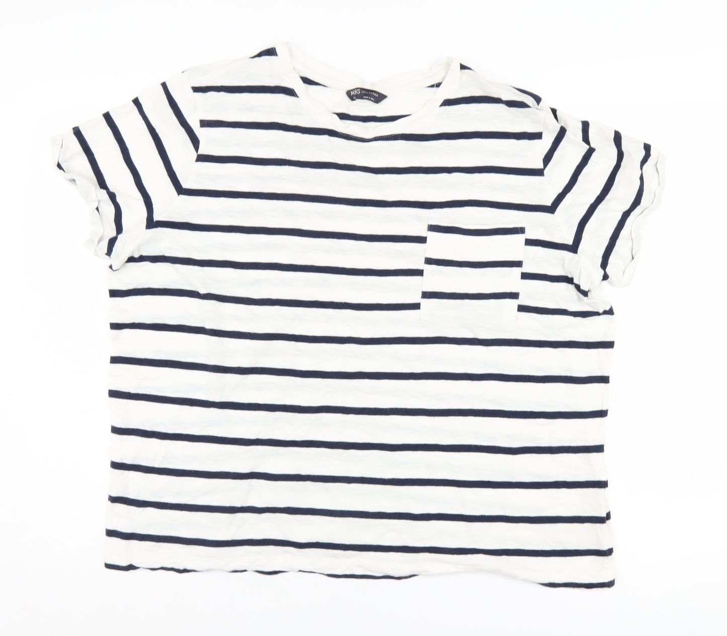 Marks and Spencer Women's White Striped T-Shirt Size 18