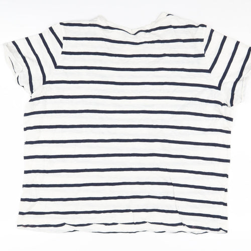 Marks and Spencer Women's White Striped T-Shirt Size 18