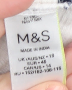 Marks and Spencer Women's White Striped T-Shirt Size 18